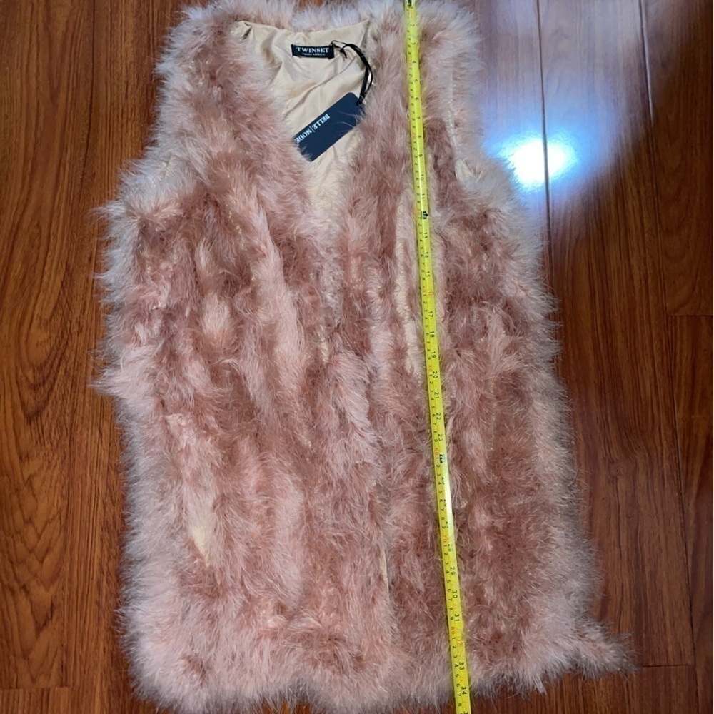NWT TWINSET Italy genuine feather vest hip length size M in blush powder pink - Picture 8 of 12